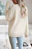 WOMEN SOLID CABLE KNIT SLEEVE SWEATER