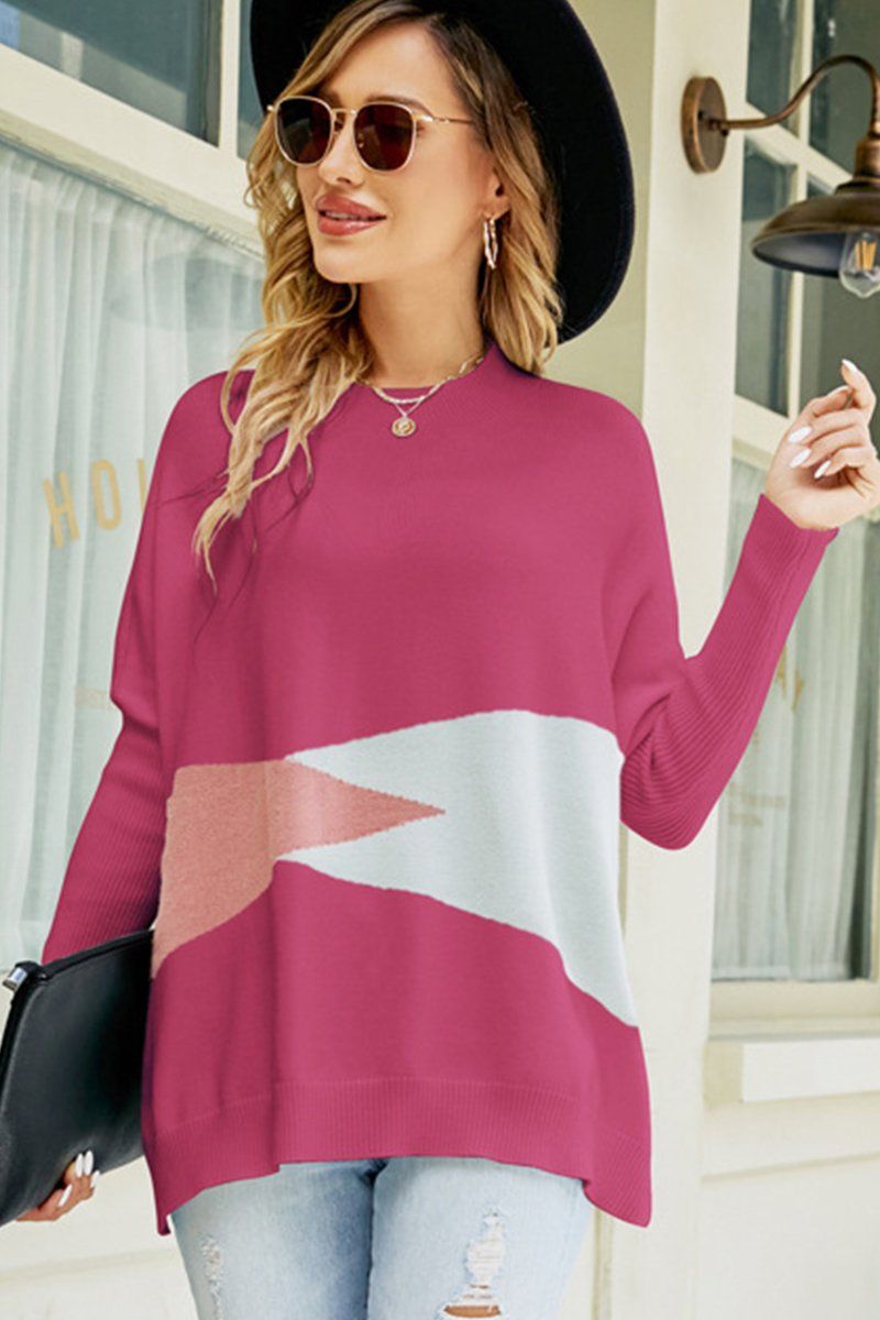WOMEN OVERSIZED CREWNECK PATTERNED PULLOVER