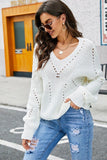WOMEN EYELET LOOSE FIT OVERSIZED KNIT PULLOVER