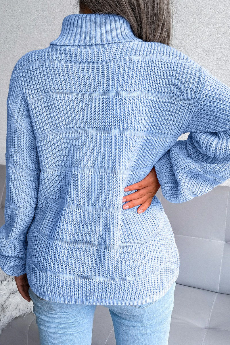 WOMEN CABLE KNITTED TURTLE NECK LOOSE FIT SWEATER