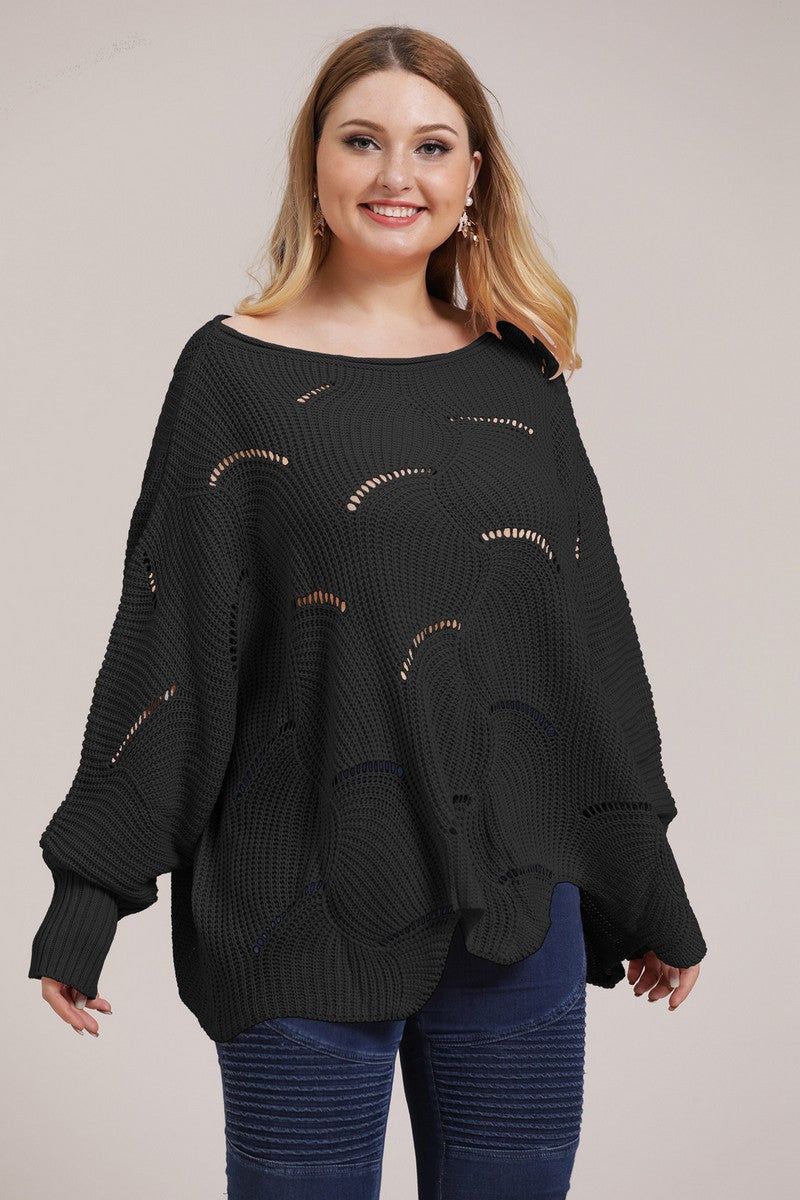 WOMEN PLUS SIZE CABLE KNITTED OVERSIZE SWEATER