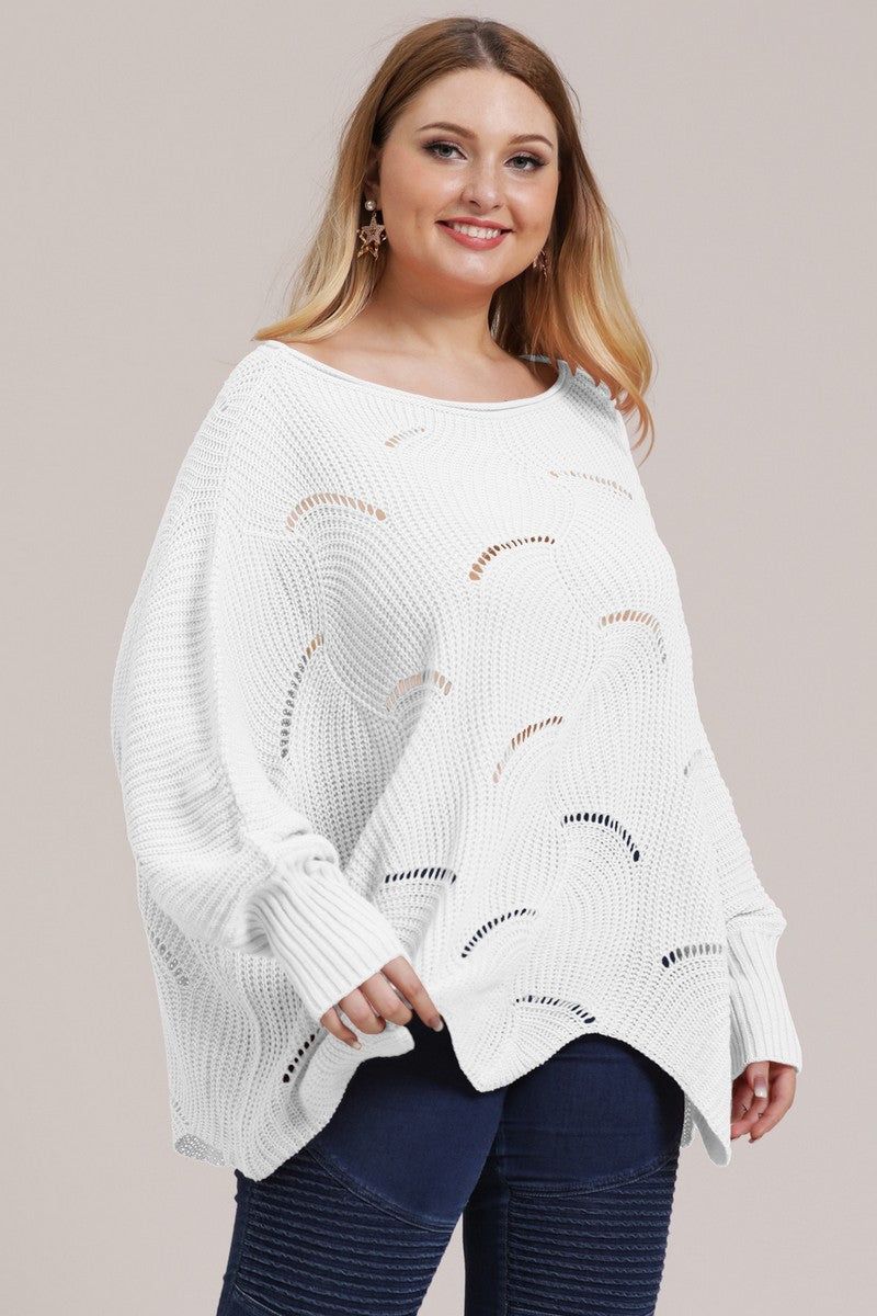 WOMEN PLUS SIZE CABLE KNITTED OVERSIZE SWEATER