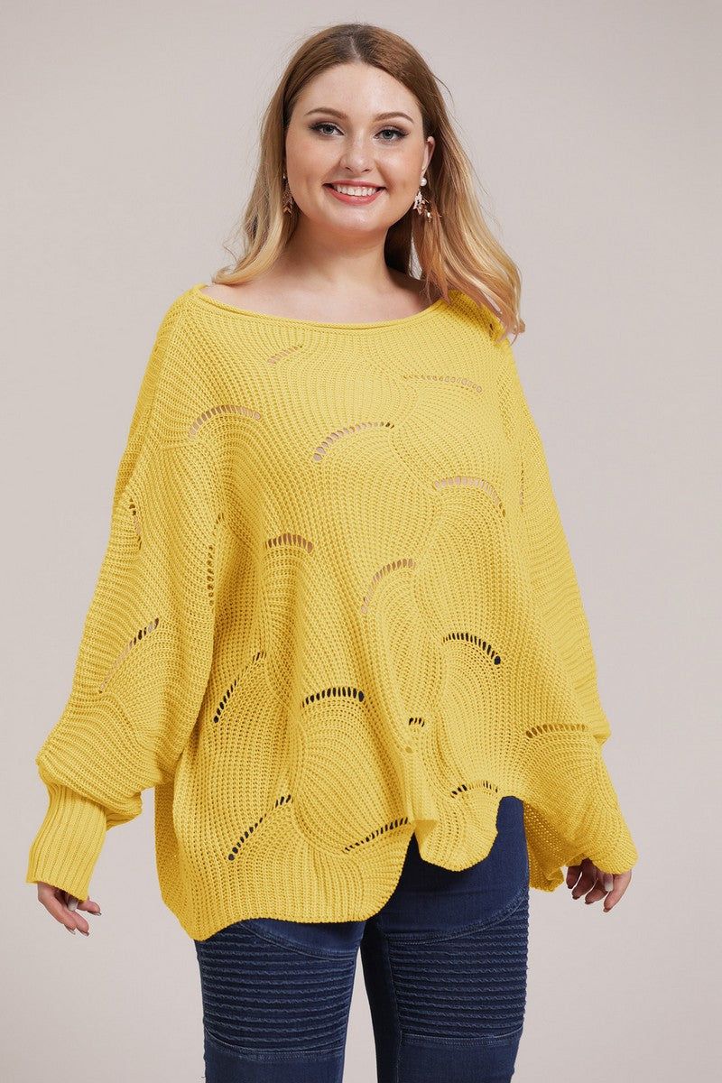 WOMEN PLUS SIZE CABLE KNITTED OVERSIZE SWEATER
