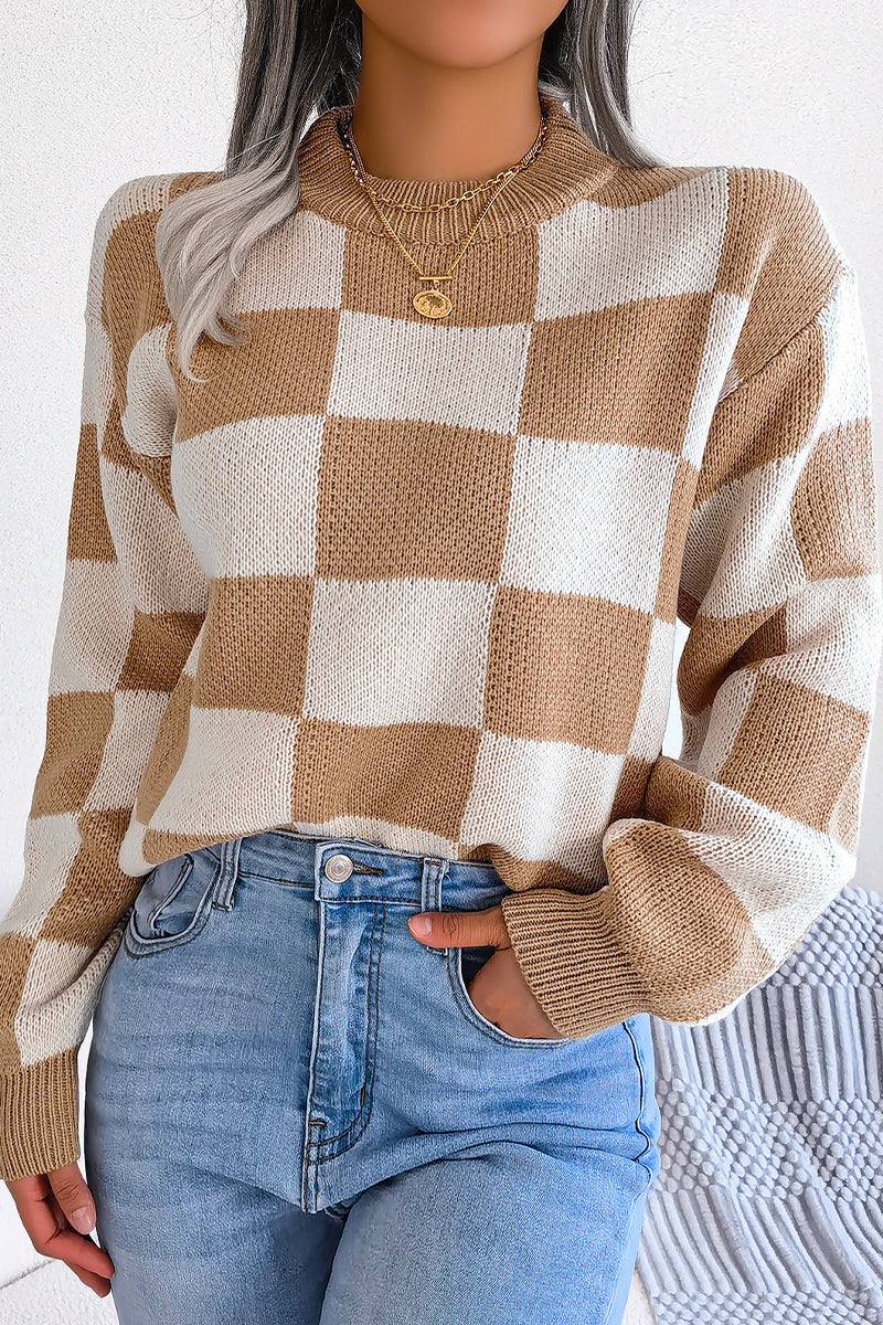 WOMEN PATCHWORK PATTERN LOOSE FIT KNITTED SWEATER