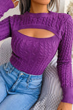 WOMEN CABLE KNIT SEXY CUT OUT TIGHT SWEATER