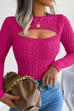 WOMEN CABLE KNIT SEXY CUT OUT TIGHT SWEATER