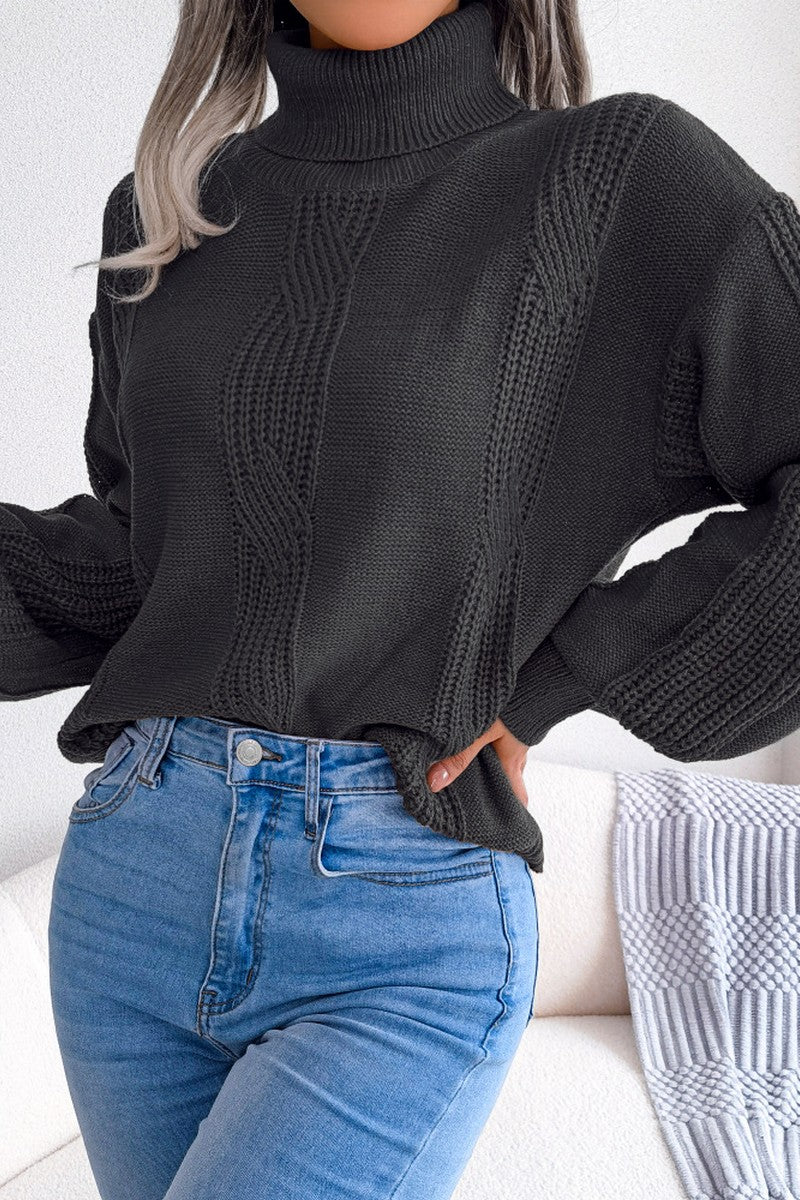 WOMEN HIGH NECK SOLID FALL WINTER CASUAL SWEATER