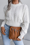 WOMEN CHUNKY CABLE KNIT RIBBED CROP SWEATER