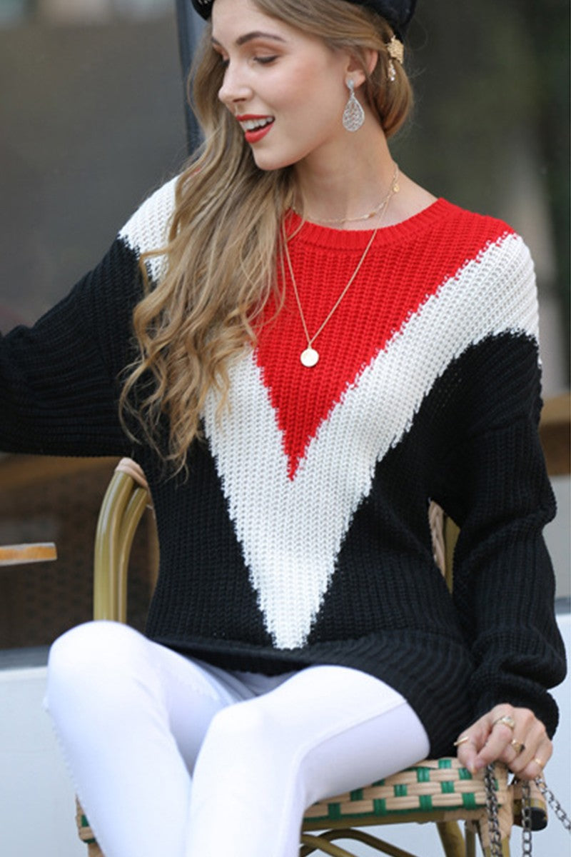 WOMEN CHUNKY CABLE KNIT LOOSE PATTERNED SWEATER