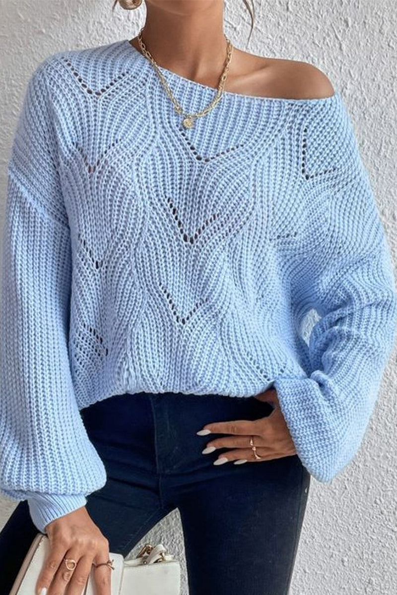 WOMEN OVERSIZED CABLE KNIT LONG SLEEVE SWEATSHIRT