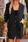 WOMEN OVERSIZED BUTTON CLOSURE HOODED CARDIGAN