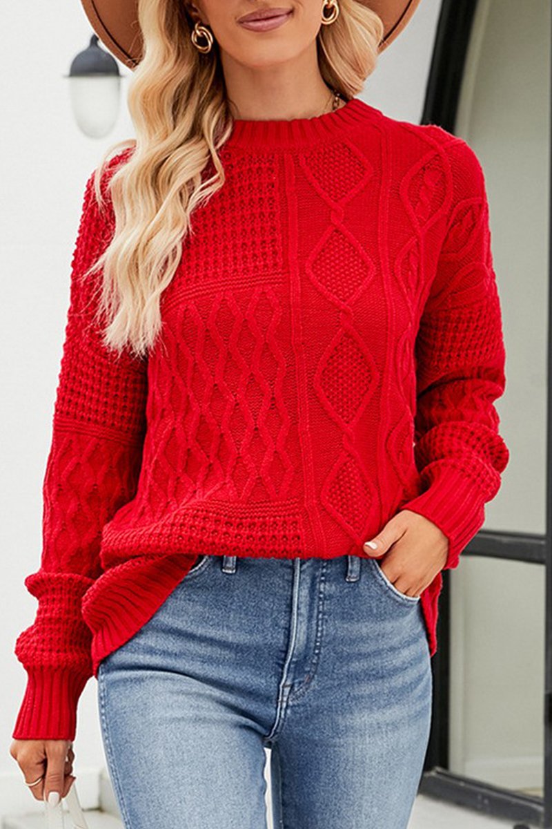 WOMEN TWISTED CHUNKY CABLE KNIT LOOSE FIT SWEATER