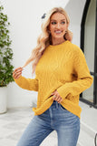 WOMEN TWISTED CHUNKY CABLE KNIT LOOSE FIT SWEATER