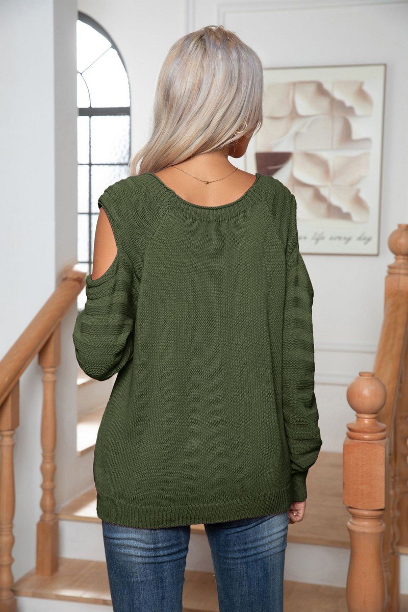 WOMEN CUT OUT DETAILED BUTTON DECKED KNIT SWEATER