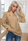 WOMEN BUTTON DOWN V NECK LOOSE KNIT SWEATER