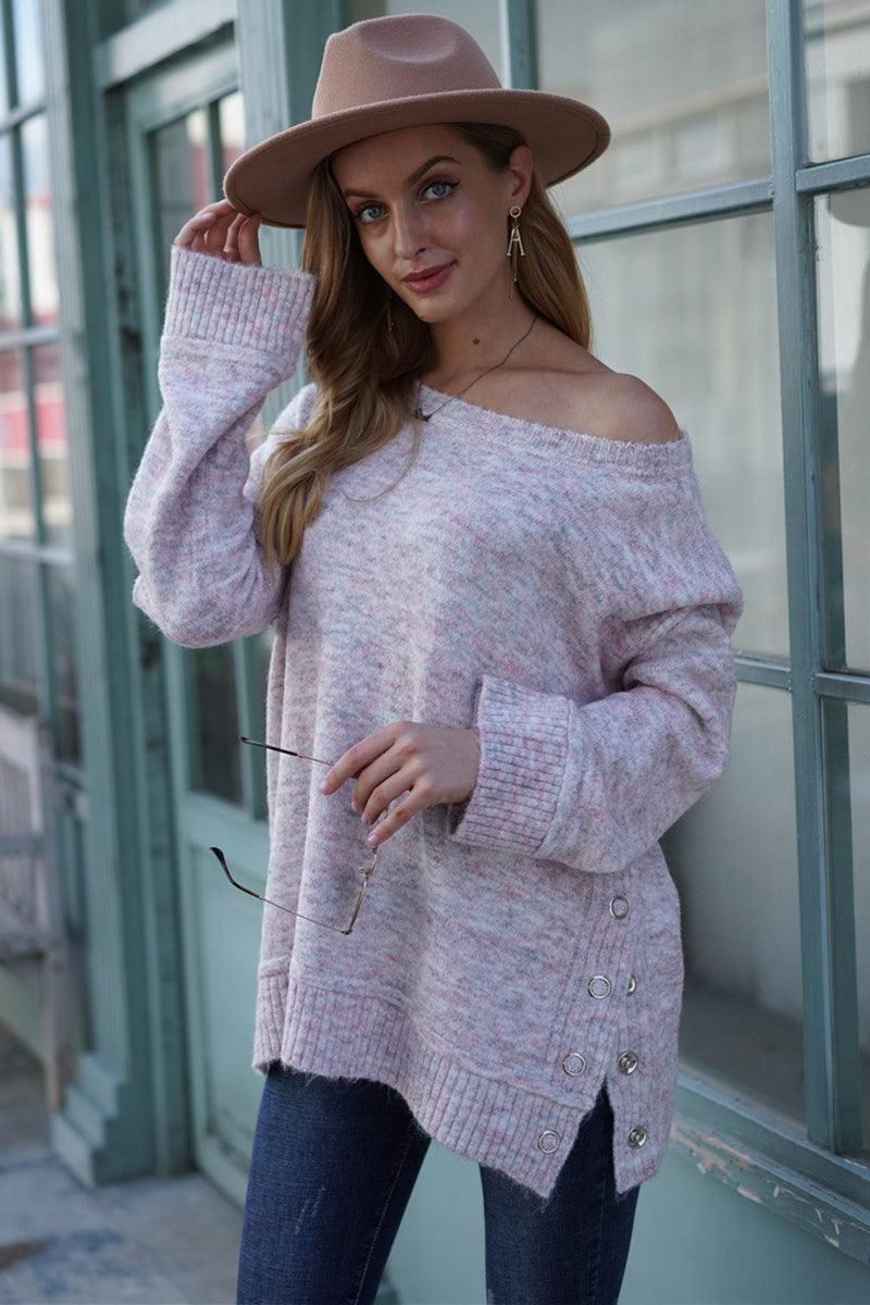 ROUND NECK KNIT LONG SLEEVE CASUAL SWEATER - Doublju