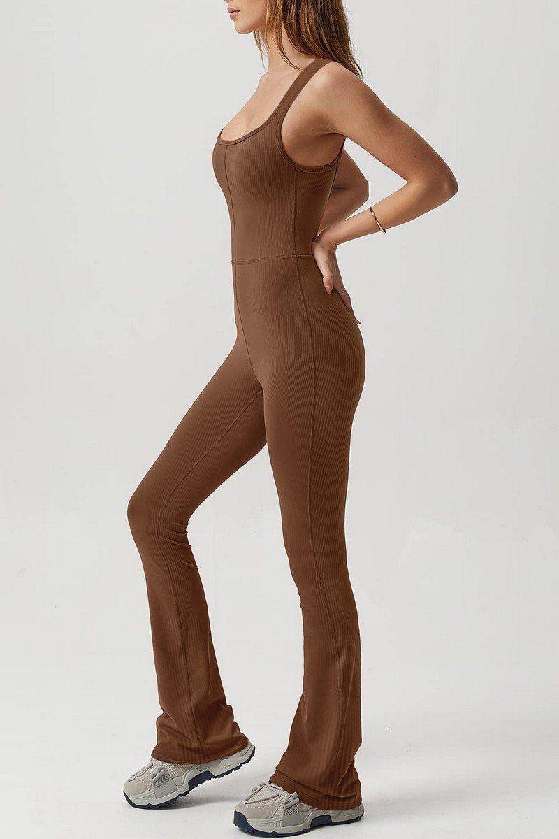 CUT OUT BACK SOLID TIGHT ELASTIC JUMPSUIT