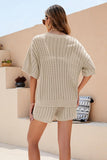 HOLLOW CHUNKY KNIT LOOSE FIT TOP AND SHORTS SET - Doublju