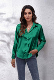 Solid Color Silk Long Sleeved Shirt - Doublju