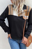 WOMEN BUTTON HIGH NECK PATCHWORK KNITTED PULLOVER