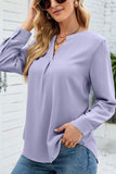 V NECK BUTTON CUFF BUSINESS OFFICE WORK BLOUSE