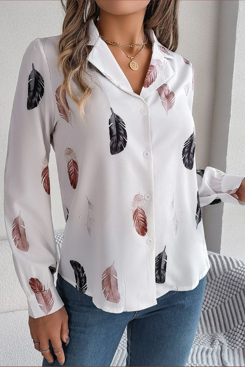 WOMEN ELEGANT DANDY FEATHER PRINT BLOUSE TOP