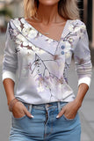 WOMEN V NECK BUTTON UP FLORAL LONG SLEEVE TOP