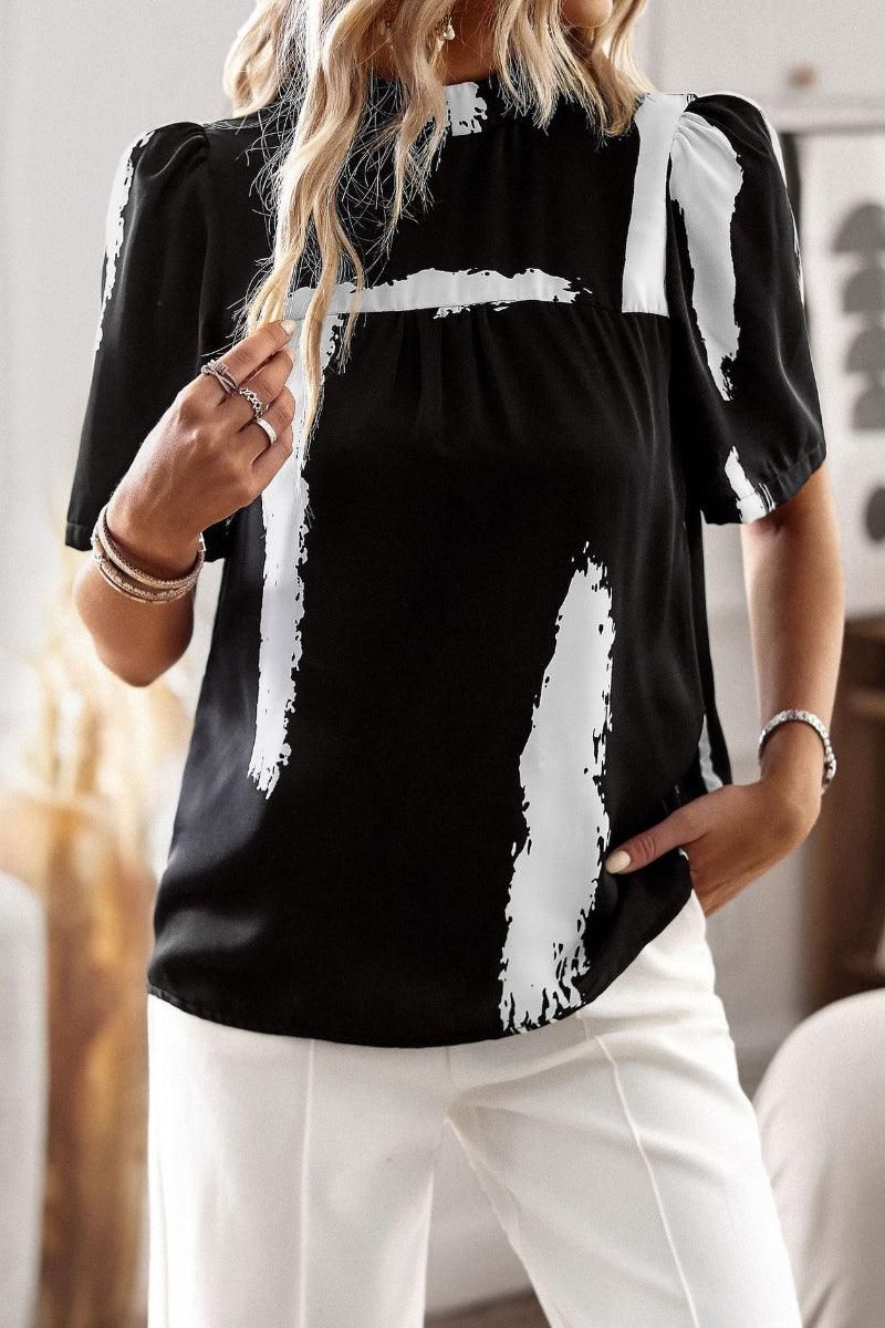 UNIQUE PATTERN HALF NECK BLOUSE - Doublju