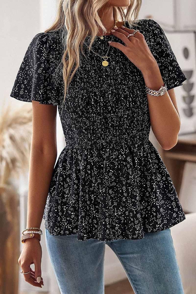 SHORT CAPE SLEEVE SLIM WAIST TUNIC TOP - Doublju