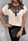 MESH LACE CHEST POINT GLOSSY SHORT BLOUSE - Doublju