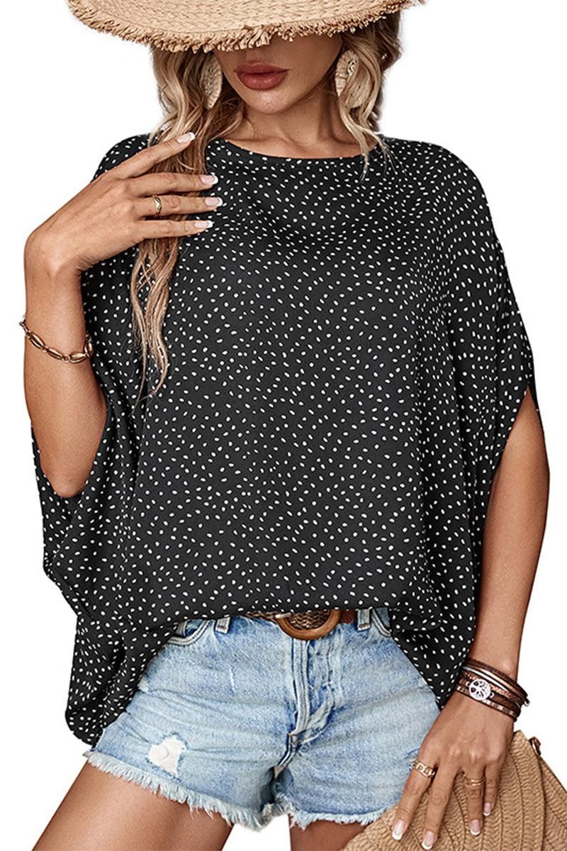 DOLMAN SLEEVE POLKA DOT CHIFFON BLOUSE - Doublju