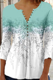 WOMEN BUTTONED HENELY NECK 3/4 SLEEVE PRINT TEE