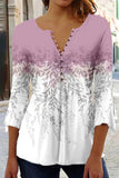 WOMEN BUTTONED HENELY NECK 3/4 SLEEVE PRINT TEE