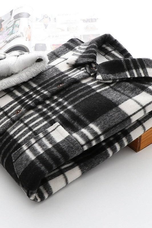 FLEECE INNER WINTER WARM PLAID SHIRT FOR WOMEN - Doublju