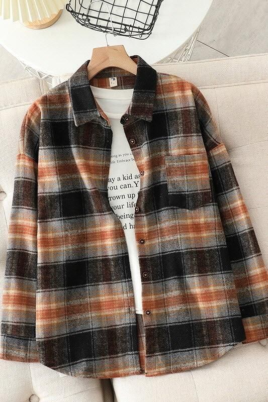 LONG SLEEVE CHECK BIG PLAID SHIRT - Doublju