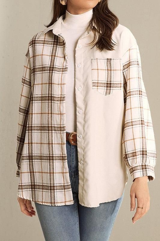 LONG SLEEVE PLAID STREET CASUAL SHIRT - Doublju