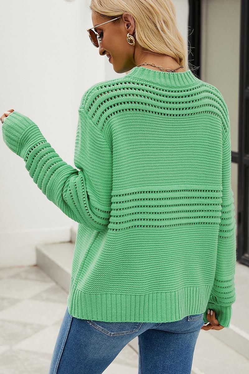 WOMEN RIBBED CABLE KNIT JUMPER TOP SWEATER - Doublju