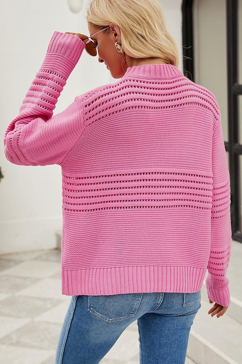 WOMEN RIBBED CABLE KNIT JUMPER TOP SWEATER - Doublju