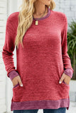 WOMEN ROUND NECK PULLOVER TOP WITH POCKETS