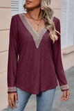 WOMENS V NECK GUIPURE LACE TRIM CASUAL BLOUSE TOP