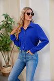 WOMEN SOLID BUTTON UP BASIC DAILY SHIRTS