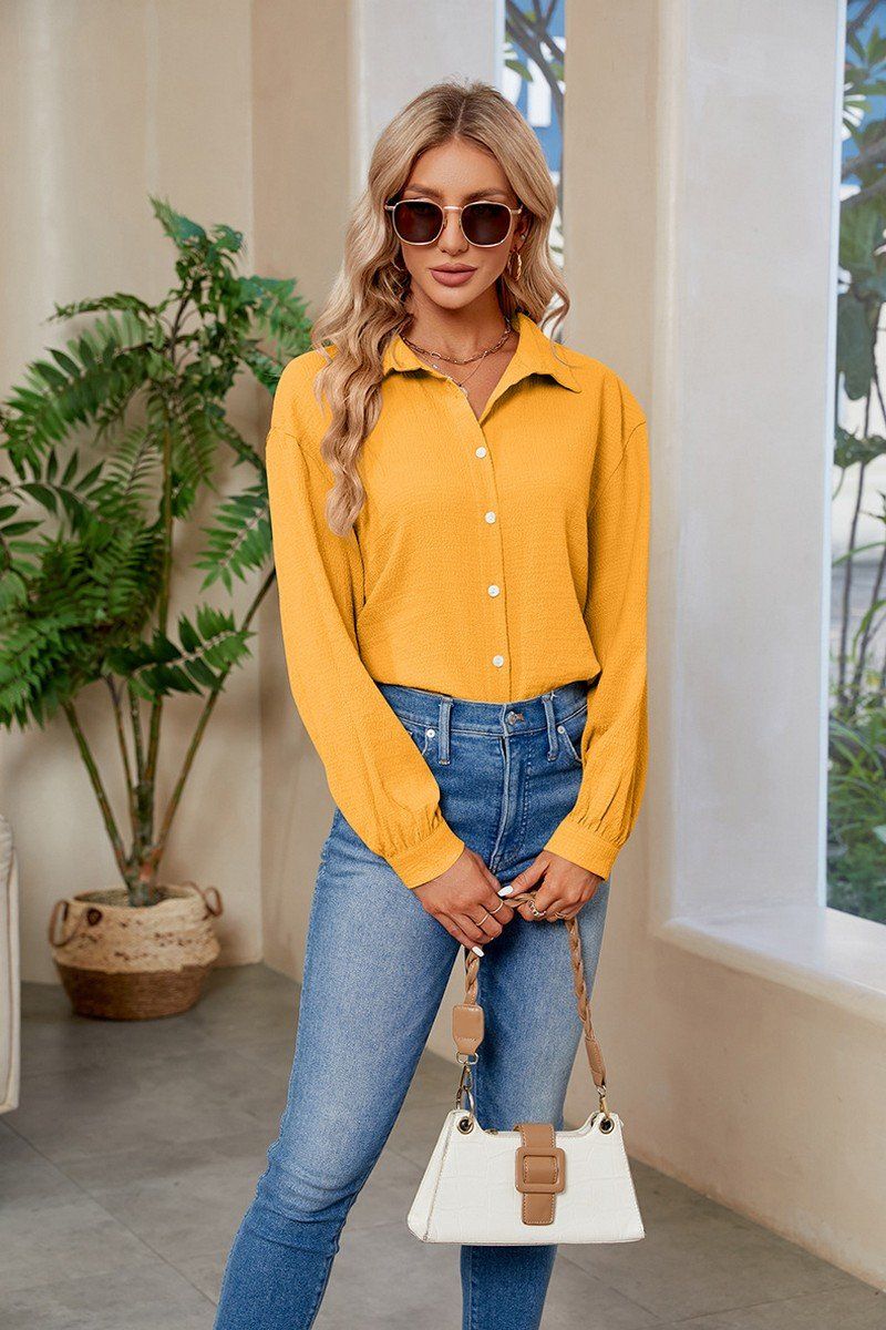 WOMEN SOLID BUTTON UP BASIC DAILY SHIRTS