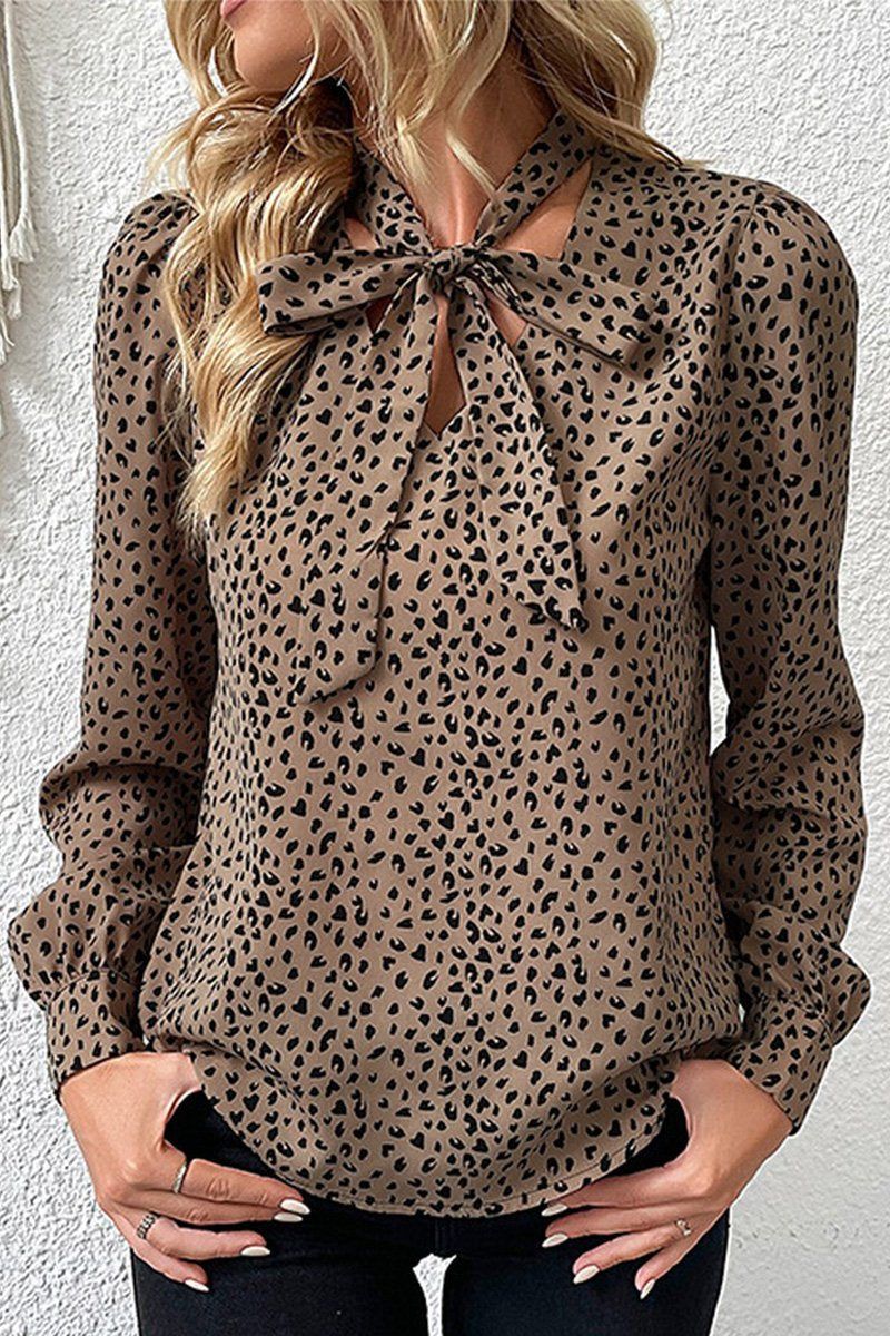 WOMEN ANIMAL PATTERNED TIED NECK DETAILED BLOUSE