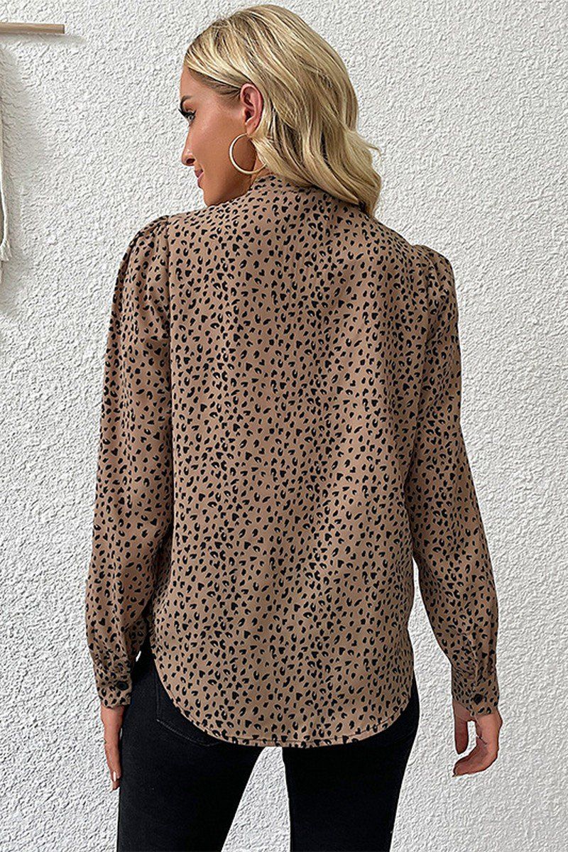 WOMEN ANIMAL PATTERNED TIED NECK DETAILED BLOUSE