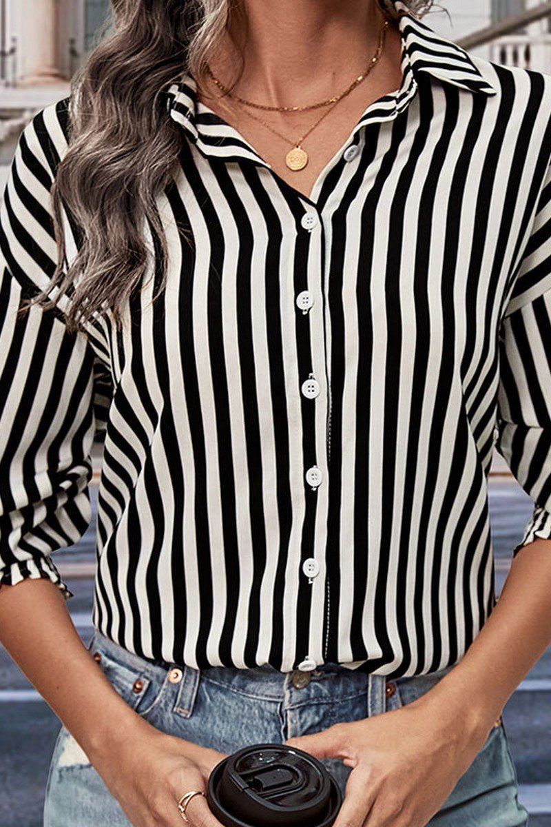 WOMEN FITTED CUFF BUTTON UP STRIPE SHIRTS