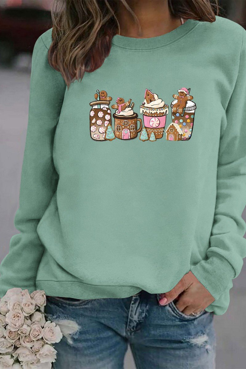 WOMEN CUTE PRINTING OVERSIZED RIBBED PULLOVER TOP