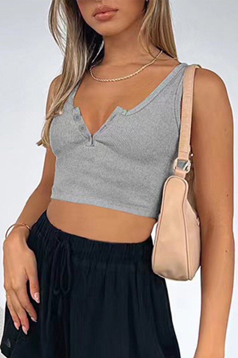 WOMEN SEXY SLIT NECK FITTED TANK TOP