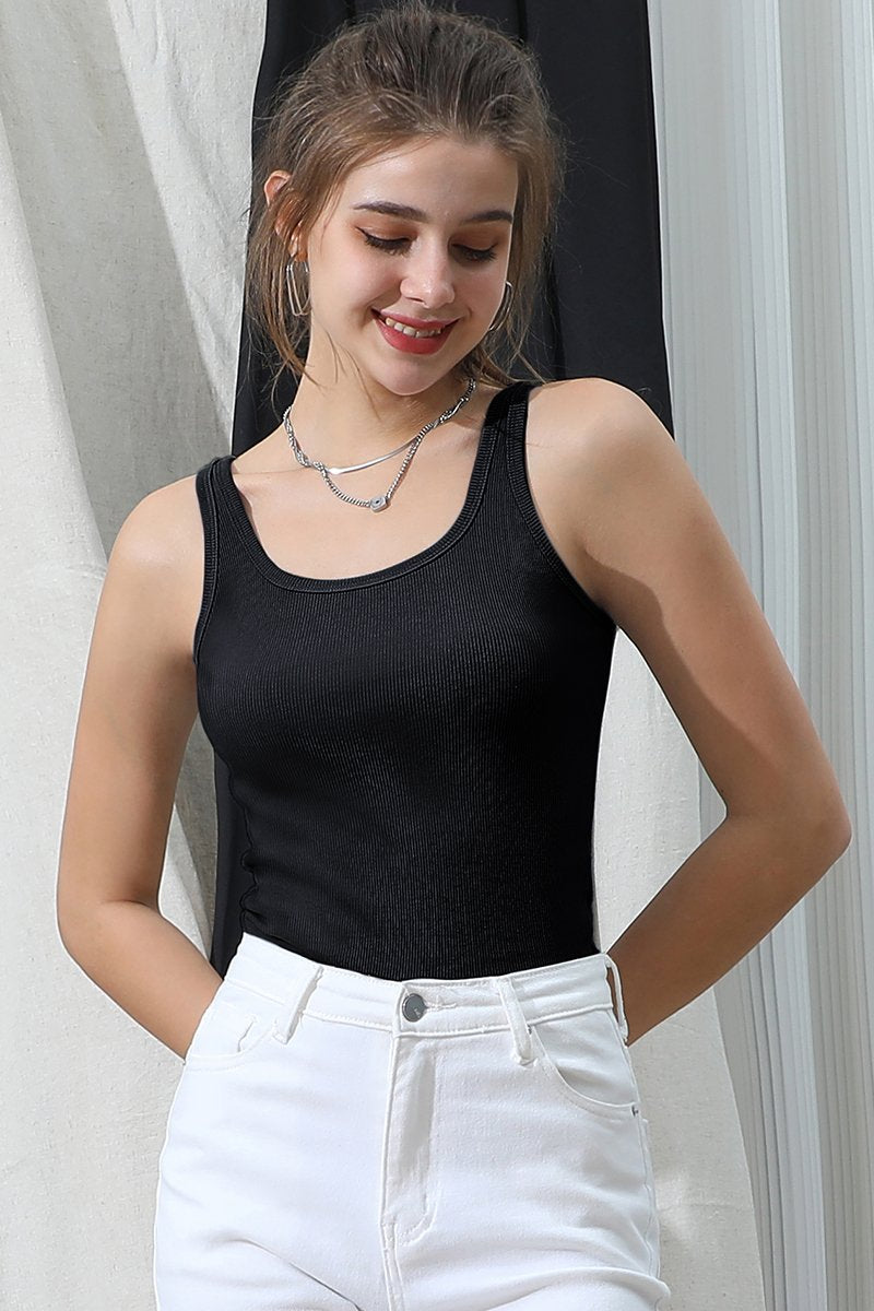 SOLID RIB KNIT BASIC CAMI TANK TOP