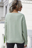 BUTTON LOOSE SOLID COLOR PULLOVER SWEATER - Doublju