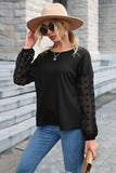 SOLID LACE STITCHED SLEEVE CASUAL WOMEN TOP - Doublju